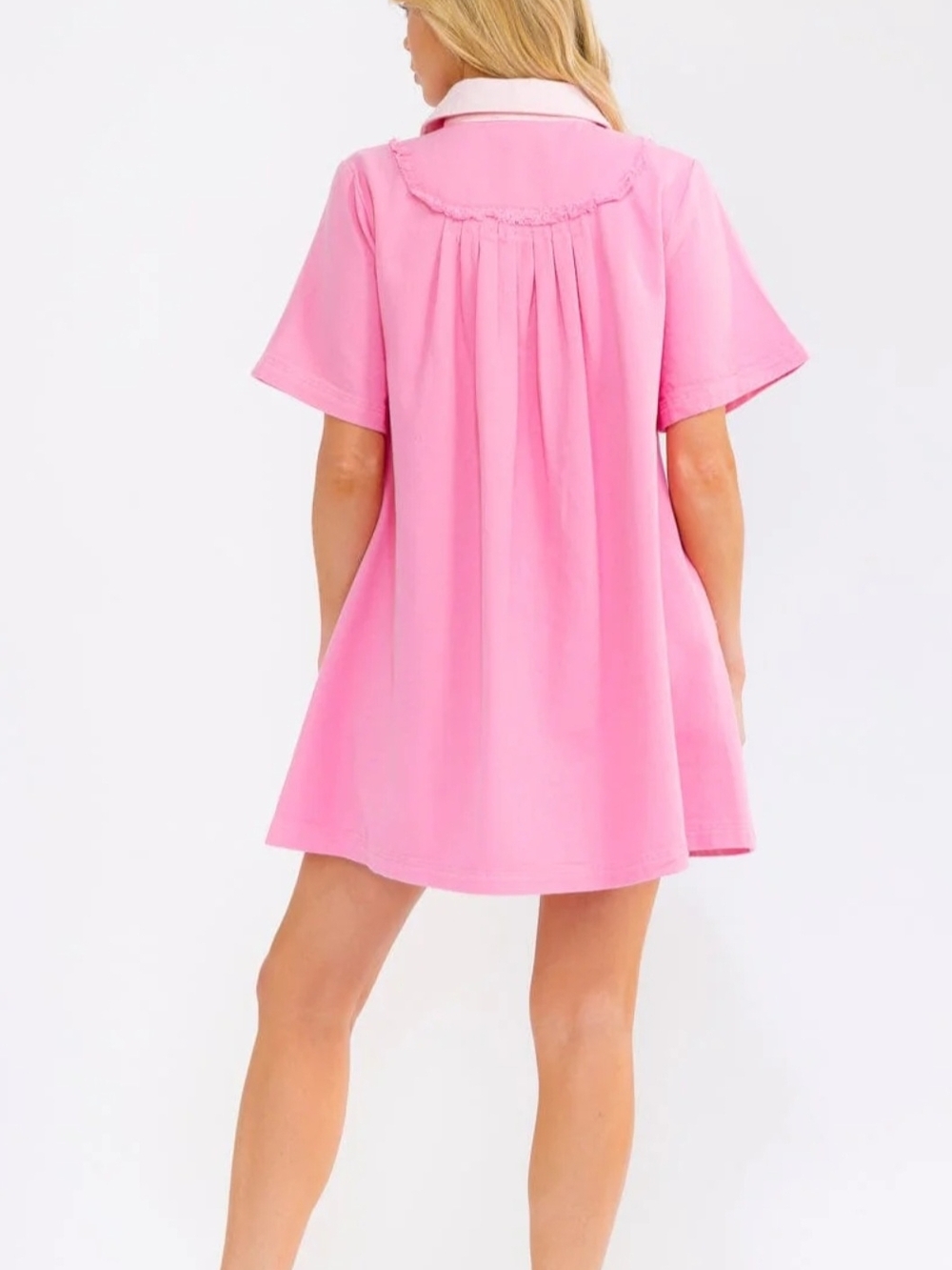 Fantastic Fawn Pink Short Sleeve Polo Button Front Denim Dress - Picture 5 of 6